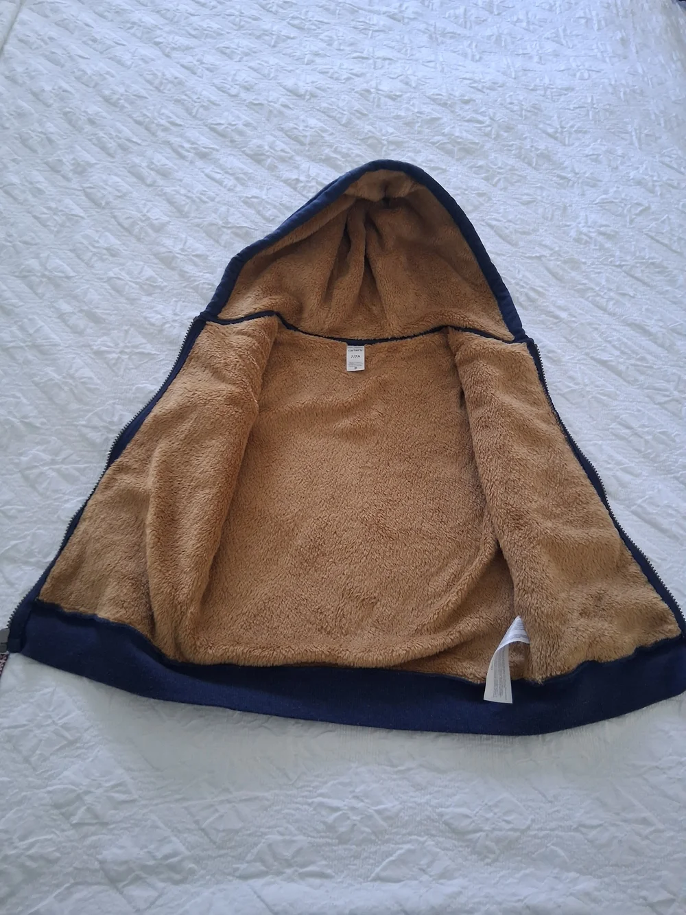 Carter's Boy's Dark Blue Full-Zip Hooded Sweatshirt Size 7 Years Cozy Outdoors